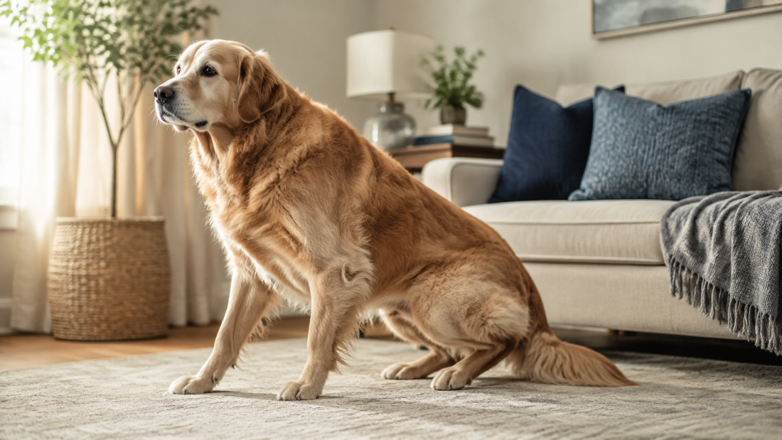 Golden retriever showing a subtle change in rising posture, illustrating early dog joint discomfort signs