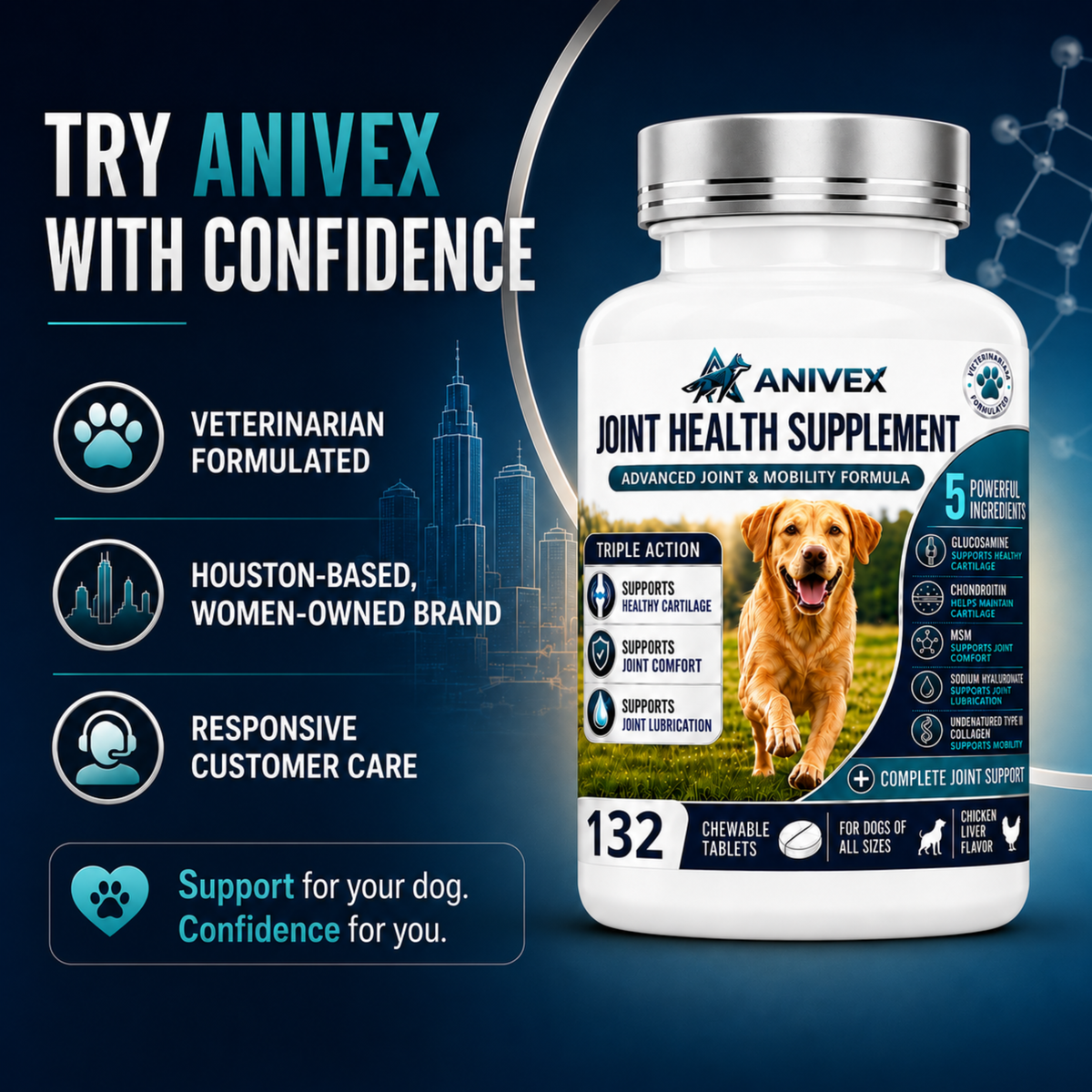 Advanced Joint & Mobility Supplement for Dogs — 132 Chewable Tablets