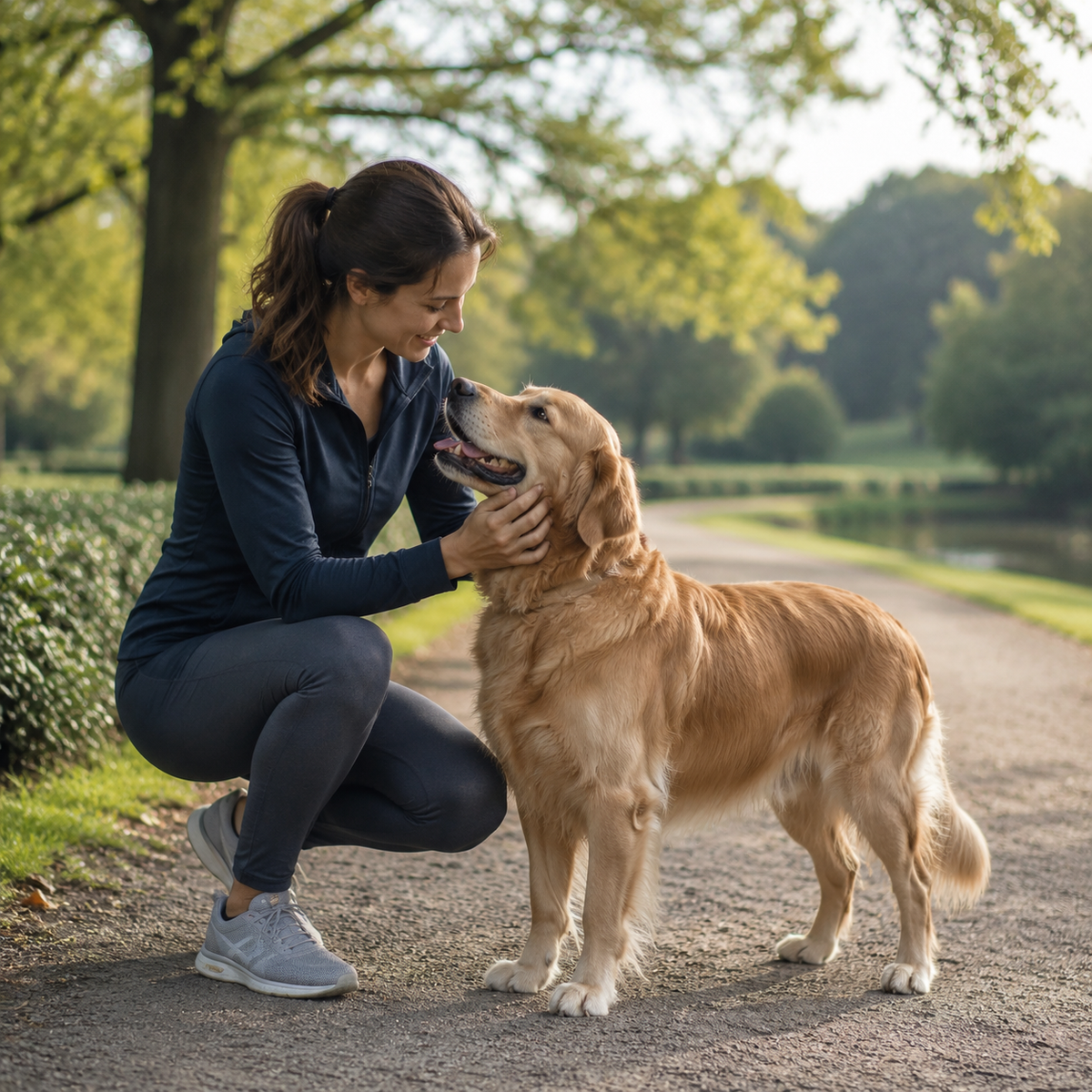 Adult dog enjoying time outdoors with its owner